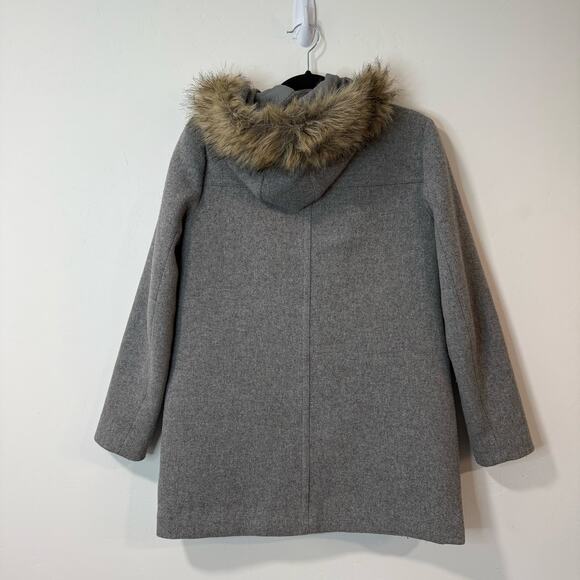 J. Crew Women's Vail Parka Wool Blend Pea Coat Faux Fur Trim Full Zip Grey 2 - Picture 5 of 7